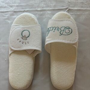Bridal White and Blue Embellished Slippers